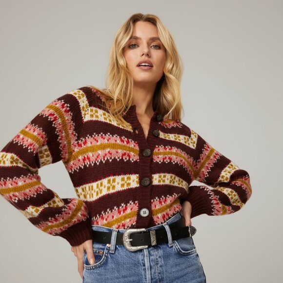 The Great burgundy Loom stripe cardigan sweater, size XS - Picture 1 of 4